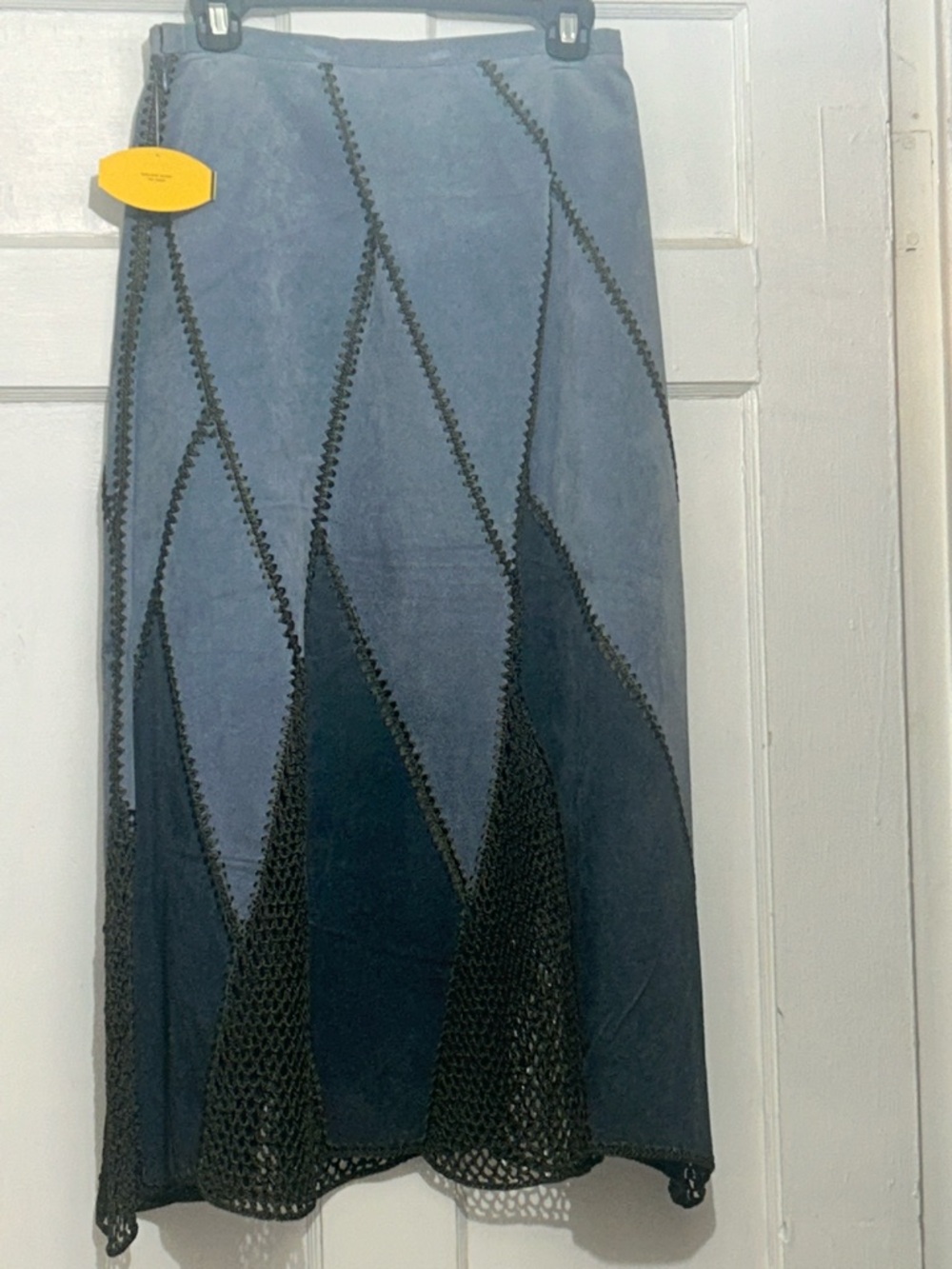 “REASONABLE OFFERS ONLY”! Blue Suede Panel Midi Skirt with Crochet Insets. 💙 - Picture 2 of 15